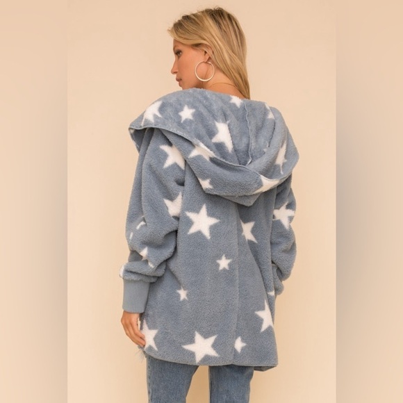 Hem & Thread Jackets & Blazers - Hem & Thread Dusty Blue Teddy Jacket with Star ✨ Print